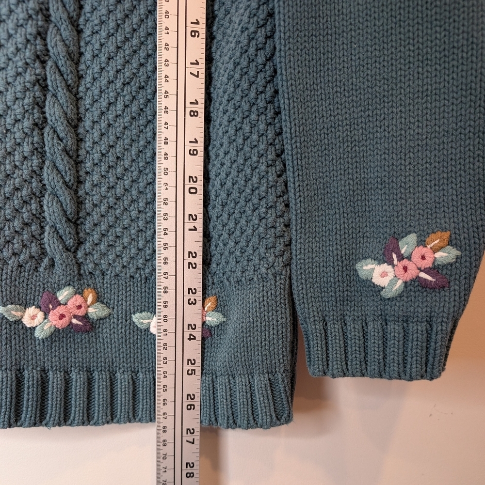 Vintage Lady Footlocker Floral Knit Sweater 100% Cotton Teal Women’s Large - Picture 8 of 9